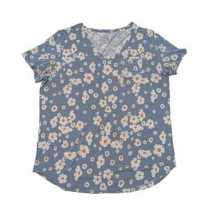 Lates by Kate Short Sleeve Pajama Top Blue Daisy Floral PJs Sleepwear Flowers